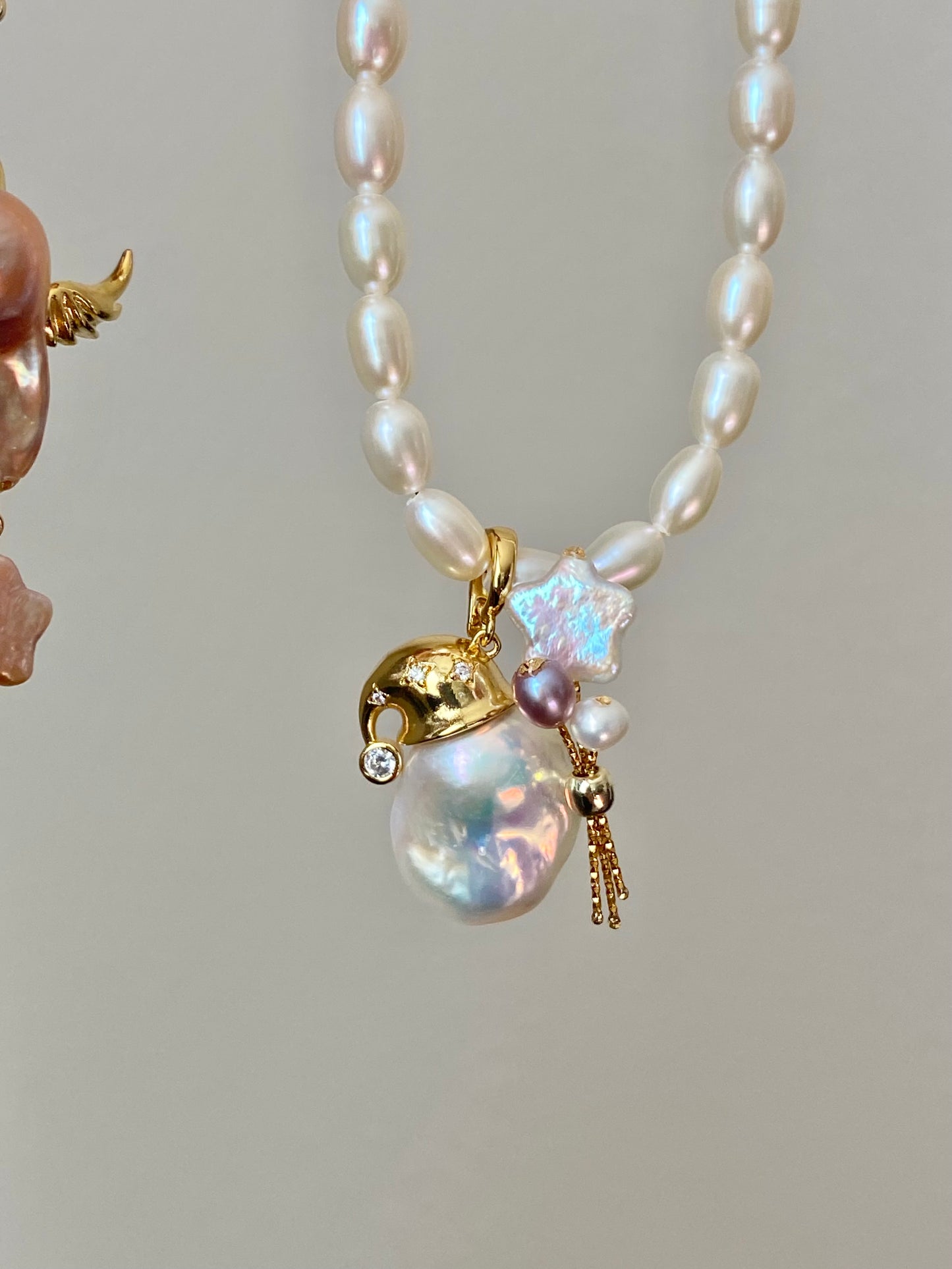 Balloon Pearl Necklace – Handmade Baroque Pearl Devil or Santa Statement Jewelry