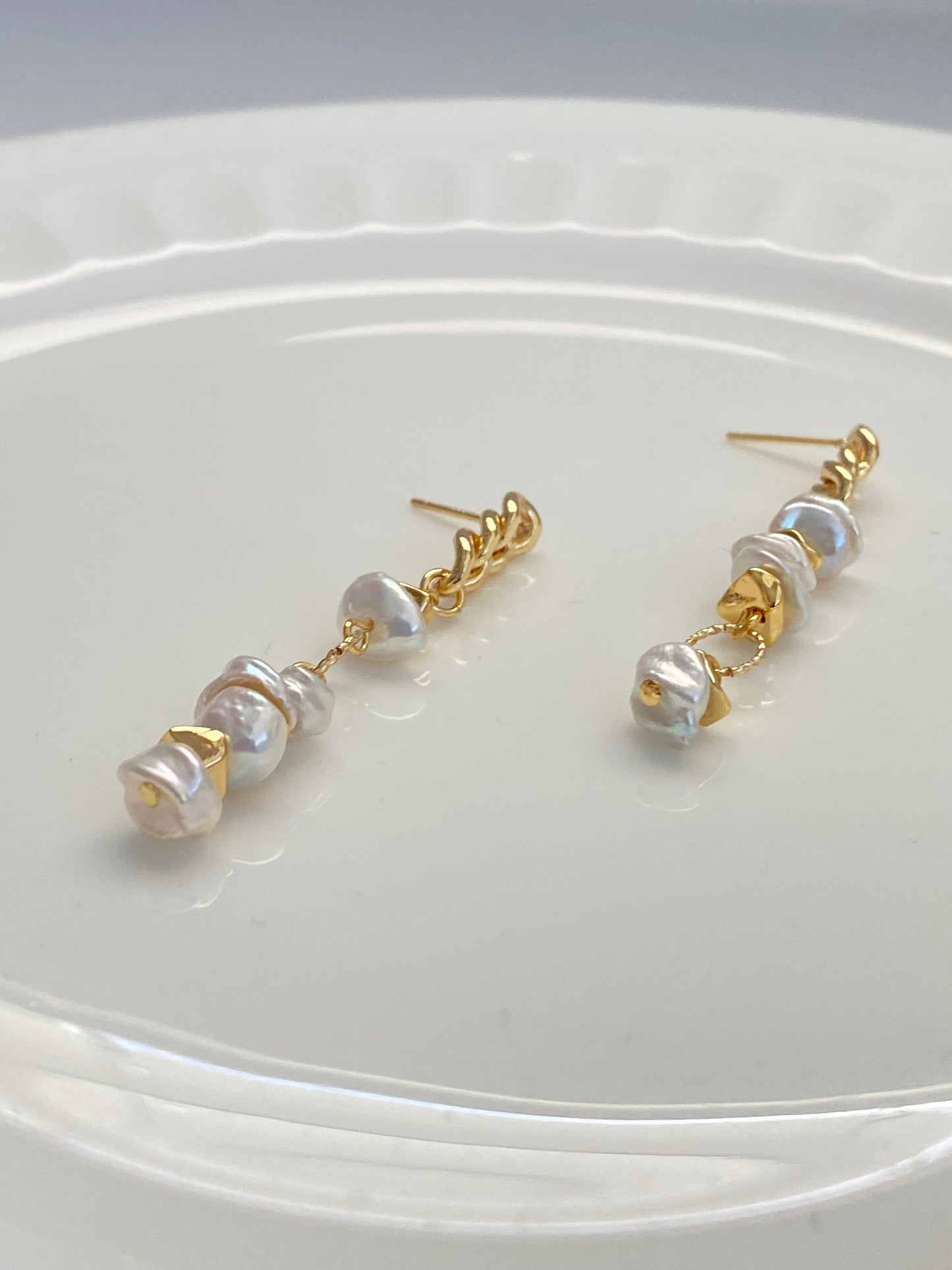 Petal Pearl Statement Earrings – Asymmetrical Baroque Design