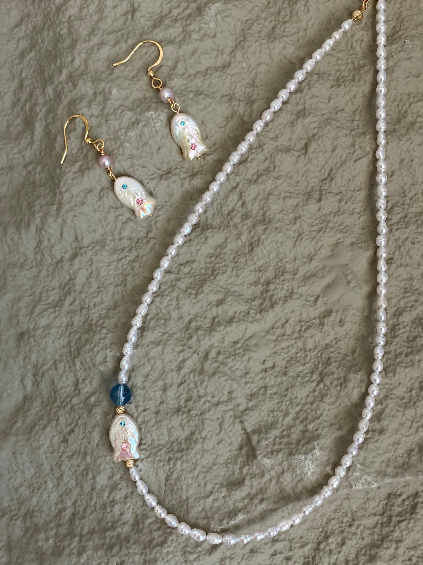 Handmade Baroque Fish Pearl Bead Chocker Necklace  Freshwater Pearl and Aquamarine Ocean Blue Necklace Bridesmaid Gift for Her birthday gift