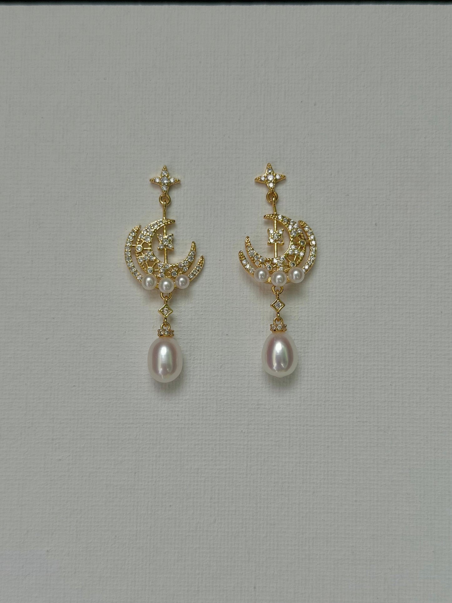 Celestial Star and Moon Baroque Pearl Dangle Earrings | Bridal & Wedding Accessories