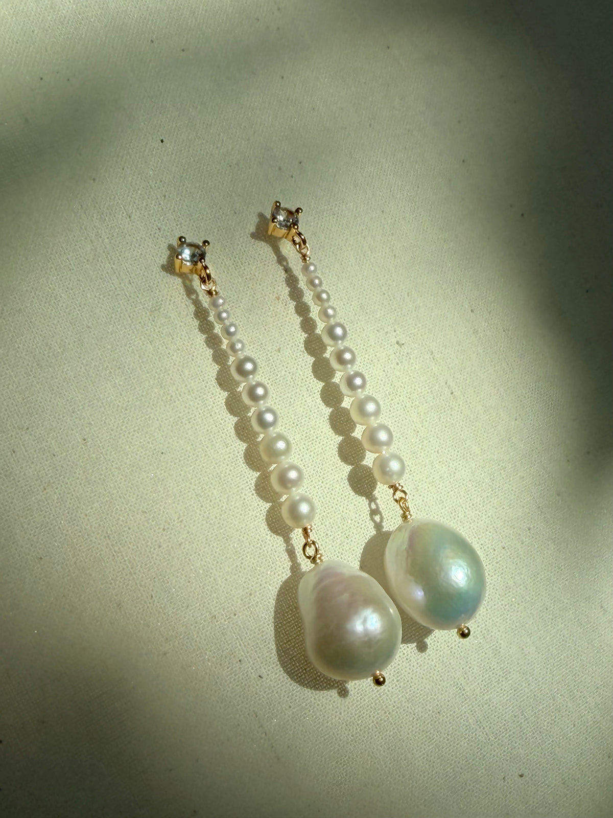 Moonlit Pearl Cascade — Statement Baroque Pearl & Zircon Drop Earrings