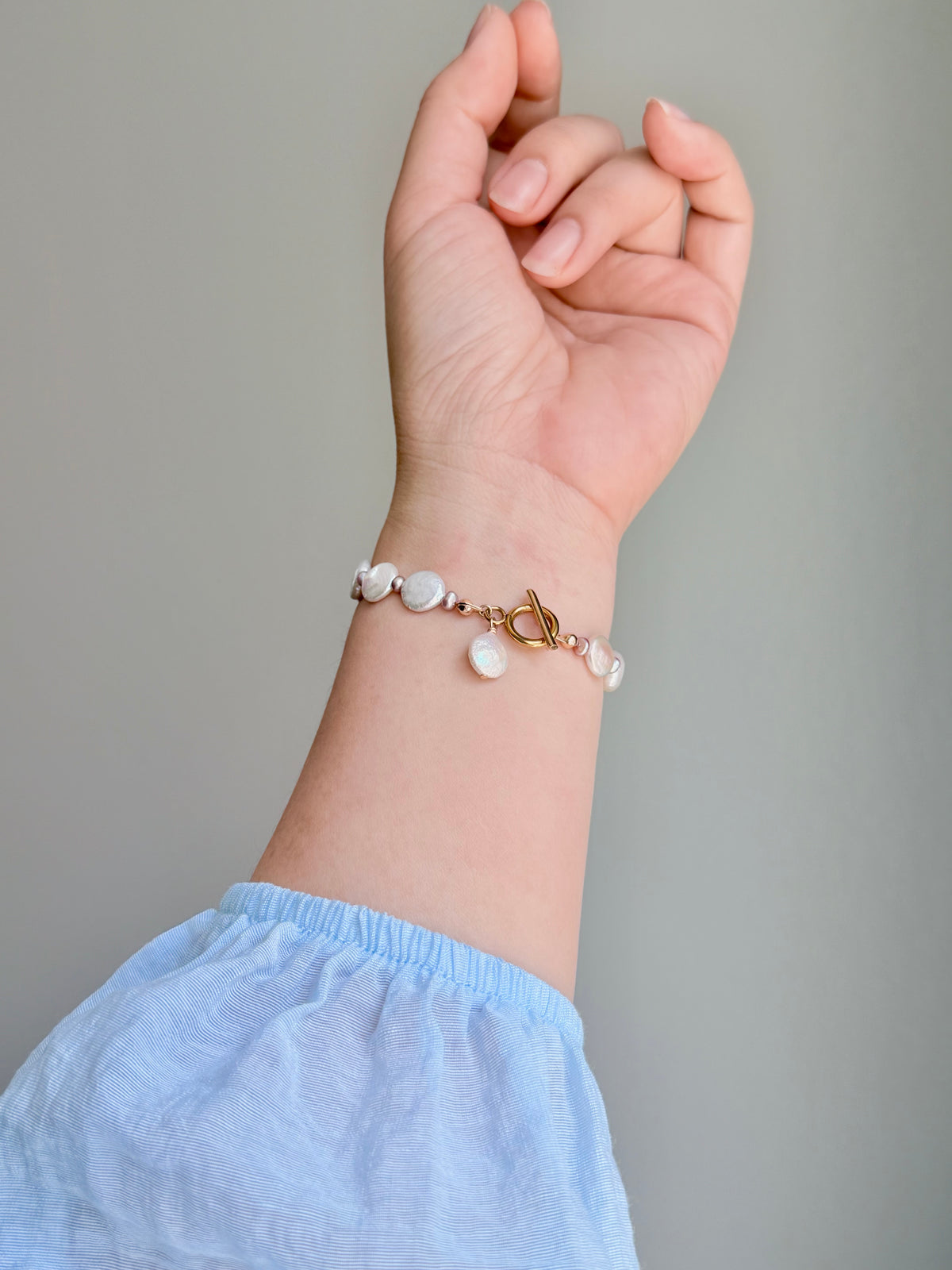 Luna Celestial  Baroque Coin Pearl  Bracelet with Toggle Clasp