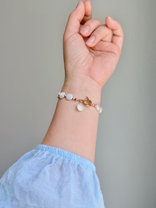 Luna Celestial  Baroque Coin Pearl  Bracelet with Toggle Clasp