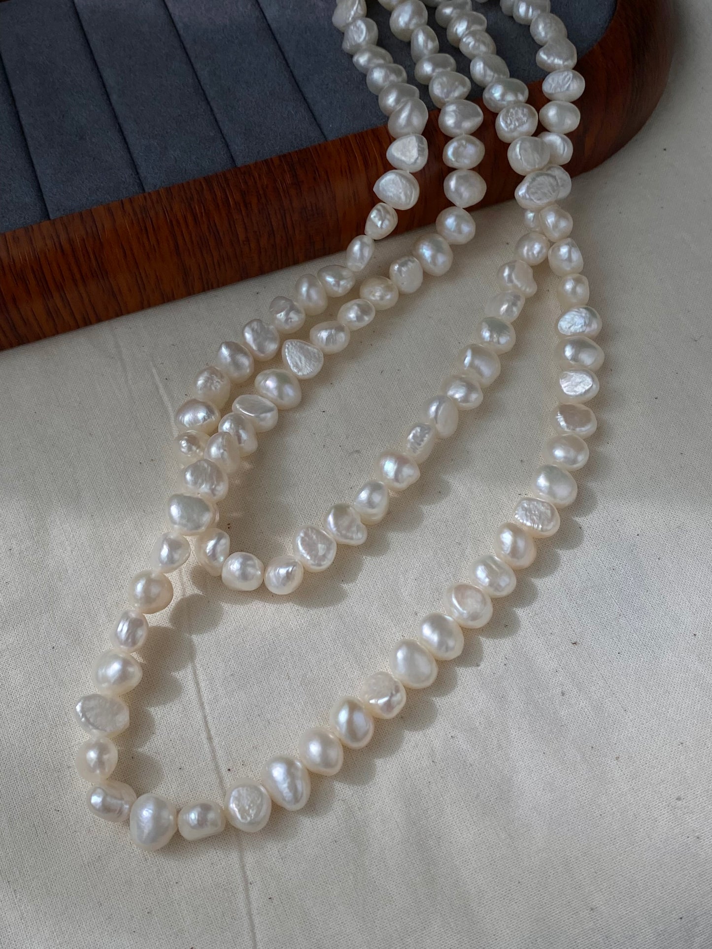 34" Long Baroque Pearl Necklace - Natural Freshwater Pearls | Tarnish-Free 18K Gold Plated Clasp -Jinger Crafting