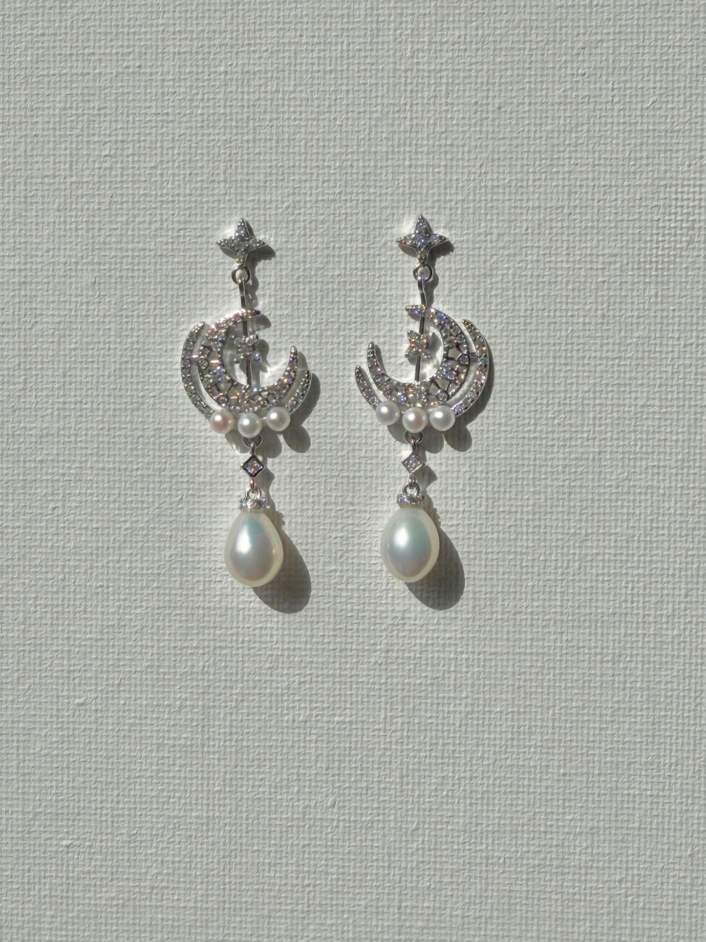 Celestial Star and Moon Baroque Pearl Dangle Earrings | Bridal & Wedding Accessories