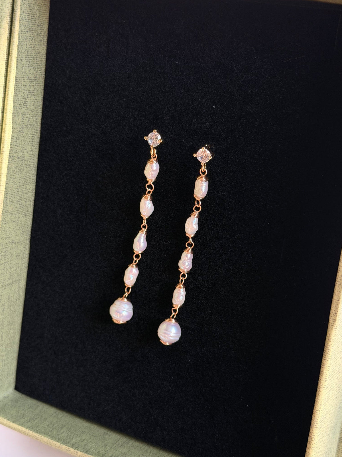 Letitia Linear Baroque Pearl Dangle Earrings