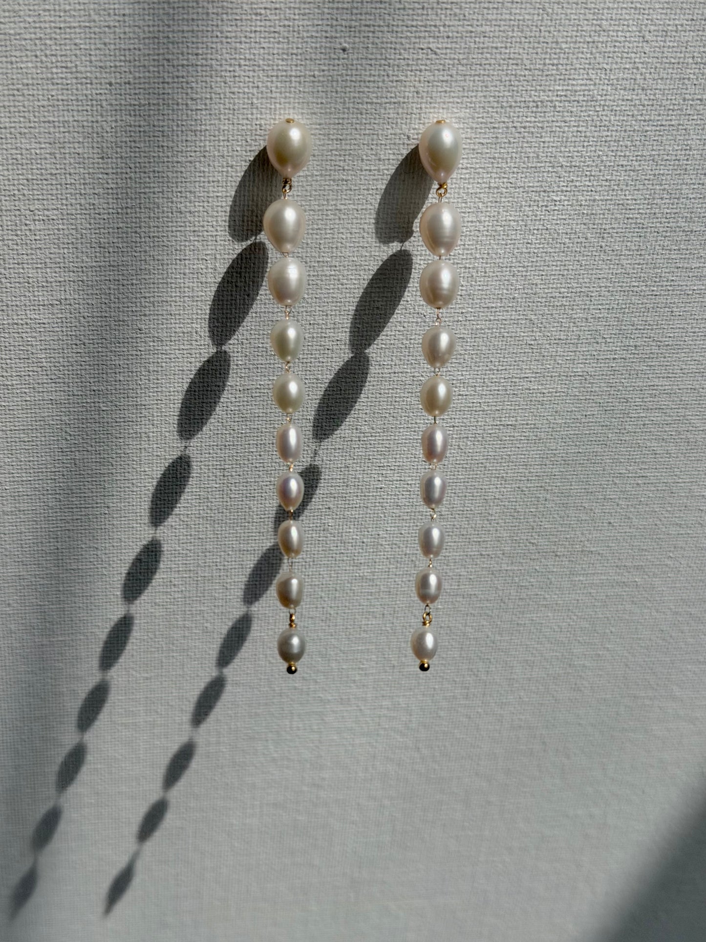 Graduated Pearl Line Earrings Long Minimalist Drop Jewelry