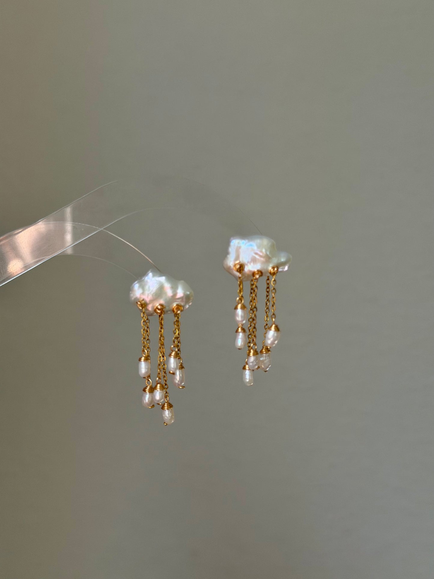 Thunderstorm Hand-Drilled Pearl Cloud Earrings | Hand-woven Raindrop Jewelry