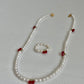 Cherry Pearl Necklace, Freshwater Pearl Choker, Handmade Fruit Jewelry, Dainty Pearl Ring, Summer Pearl Necklace, Cute Jewelry Gift for her