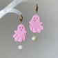 Handmade Pastel Goth Halloween Ghost Pearl Earrings Kawaii Pink Ghost Earrings Spooky Cute Earrings Baroque Pearl Jewelry Halloween earring