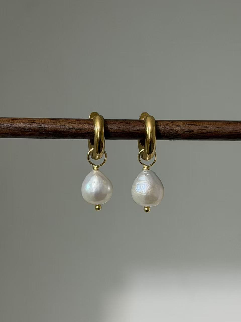 White Baroque Pearl Hoop Earrings Simple Elegant Drop Jewelry