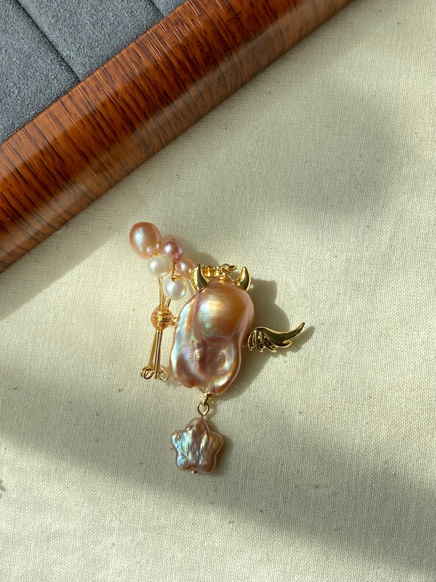 Balloon Pearl Necklace – Handmade Baroque Pearl Devil or Santa Statement Jewelry