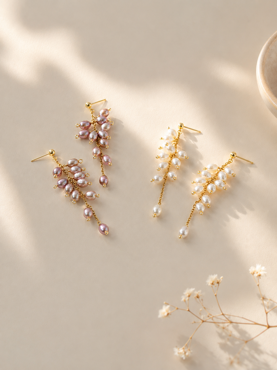 Wisteria & Lily of the Valley Freshwater Pearl Bouquet Earrings
