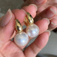 Huge jumbo Freshwater pearls Classic Elegant Gold Clip Huggies with Oversized Pearls Wedding Hoop earring  anniversary Gift for her