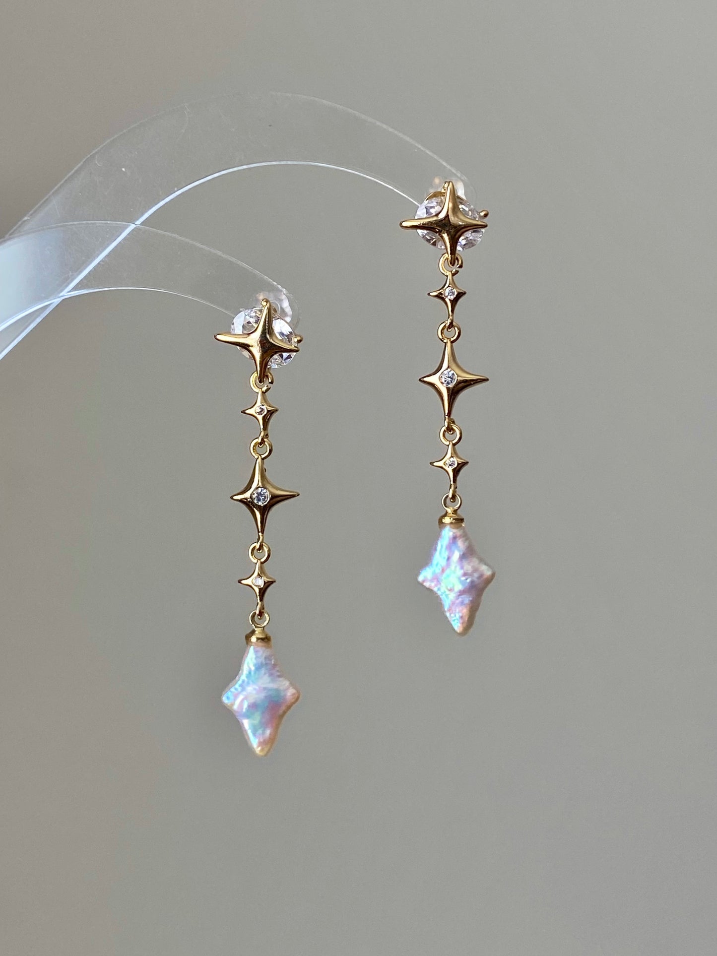 Baroque Cross Pearl Drop Earrings Gold Silver Star Dangle Studs