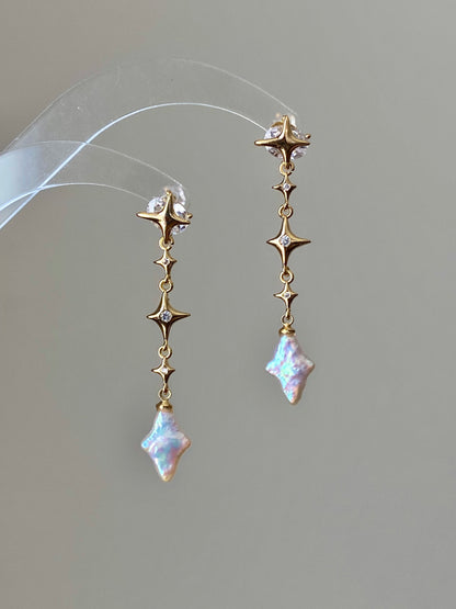 Baroque Cross Pearl Drop Earrings Gold Silver Star Dangle Studs