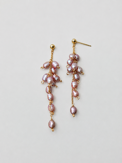 Wisteria & Lily of the Valley Freshwater Pearl Bouquet Earrings