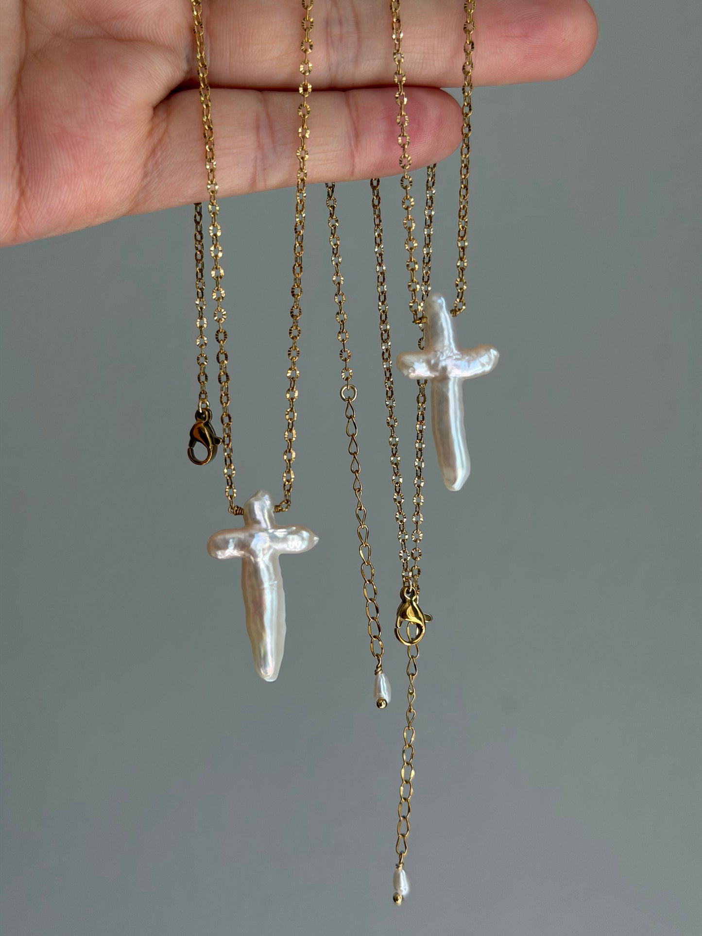 Natural Baroque Cross Pearl Pendant Necklace Elegant Gold Jewelry