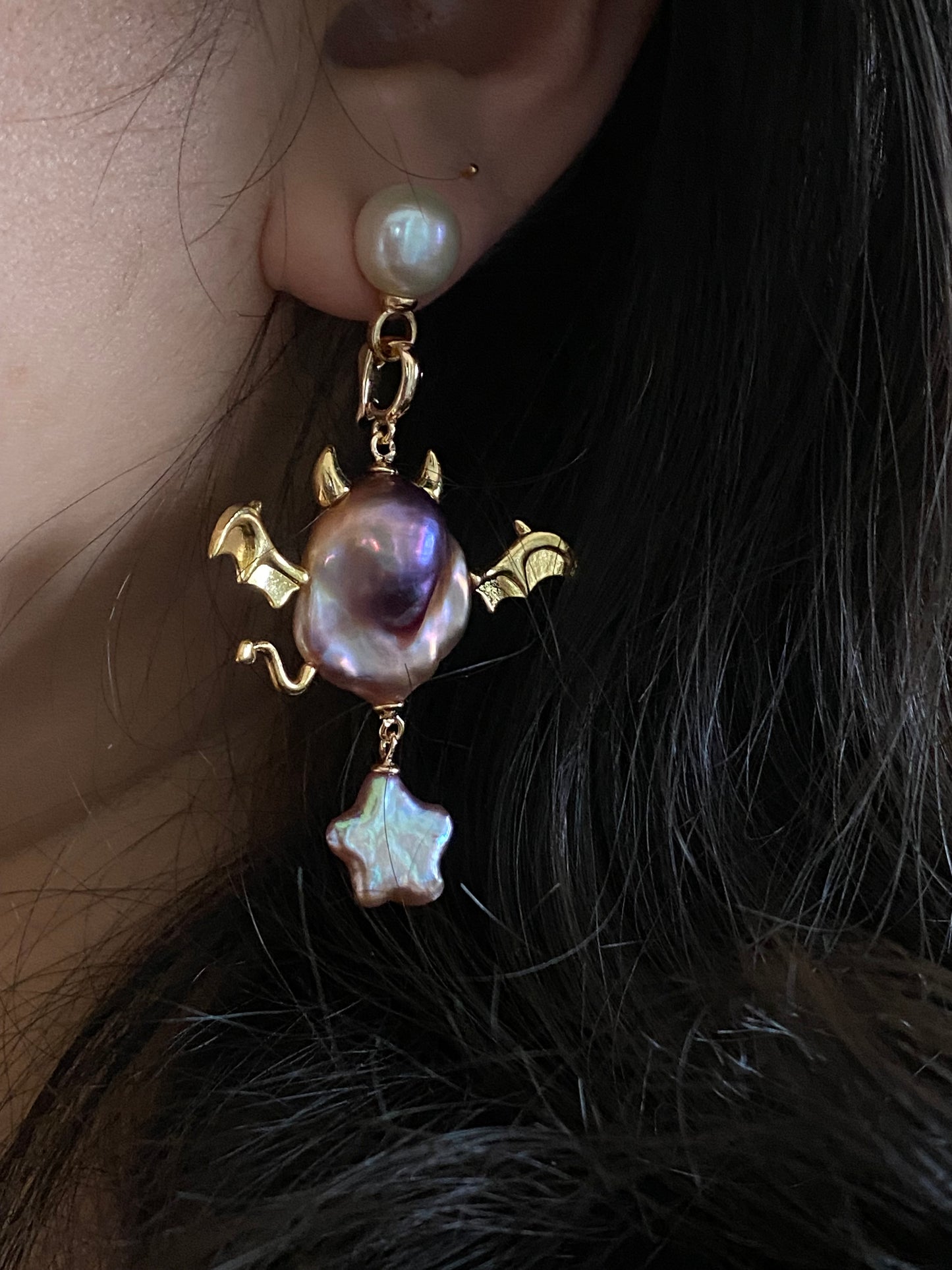 Balloon Pearl Necklace – Handmade Baroque Pearl Devil or Santa Statement Jewelry