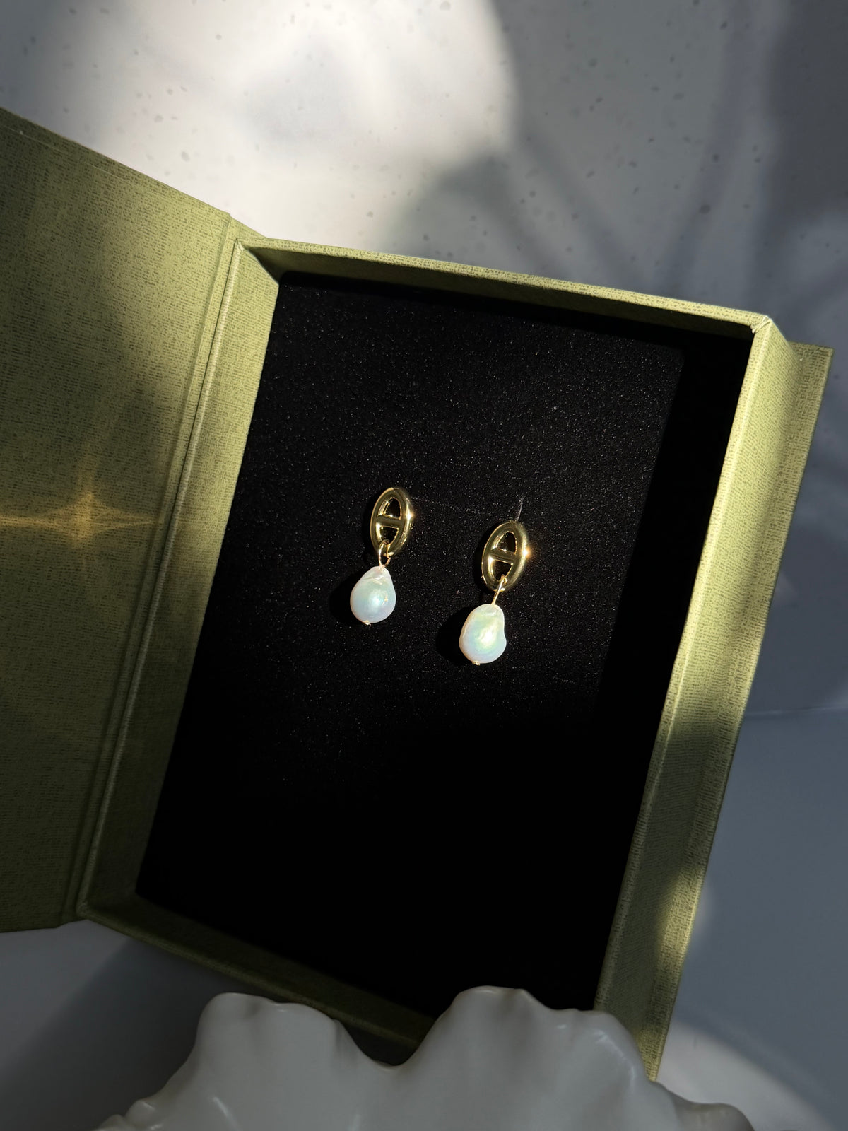 Maya Anchor Link Baroque Pearl Earrings