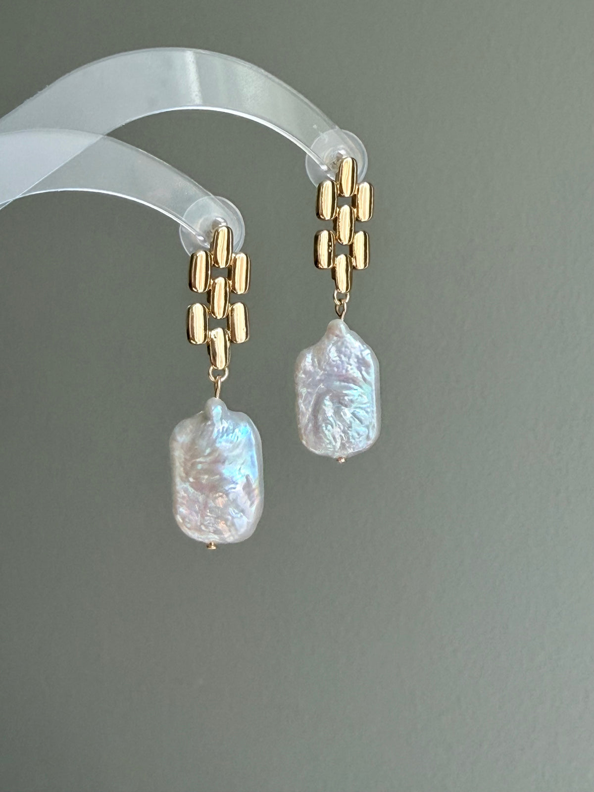Square Baroque Pearl Woven Link Earrings – Modern Chic Drop Earrings