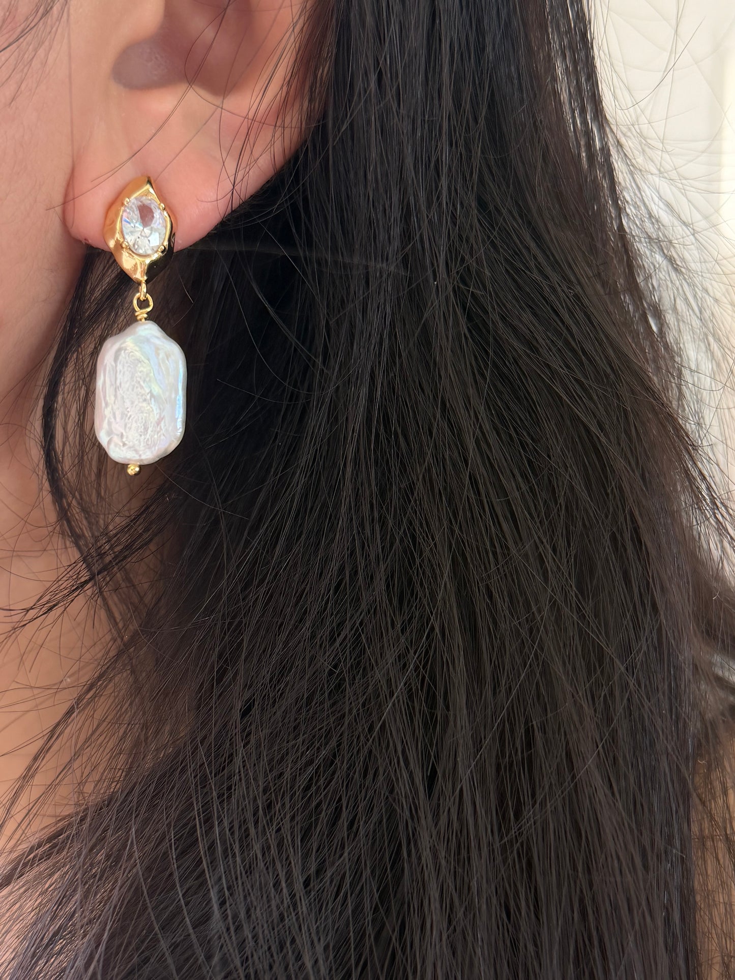 Marquise Cubic Zirconia Baroque Pearl Drop Earrings