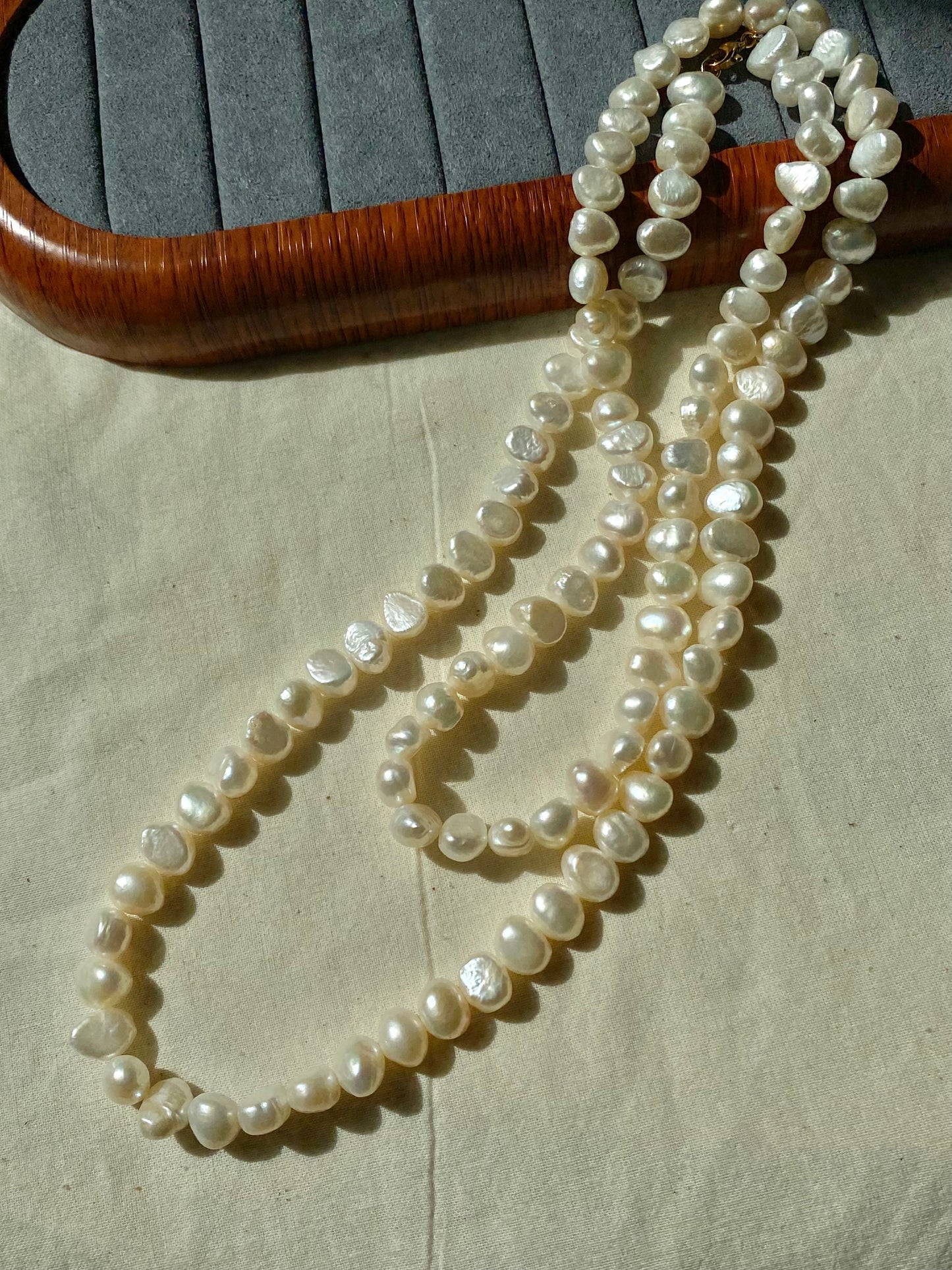 34" Long Baroque Pearl Necklace - Natural Freshwater Pearls | Tarnish-Free 18K Gold Plated Clasp -Jinger Crafting