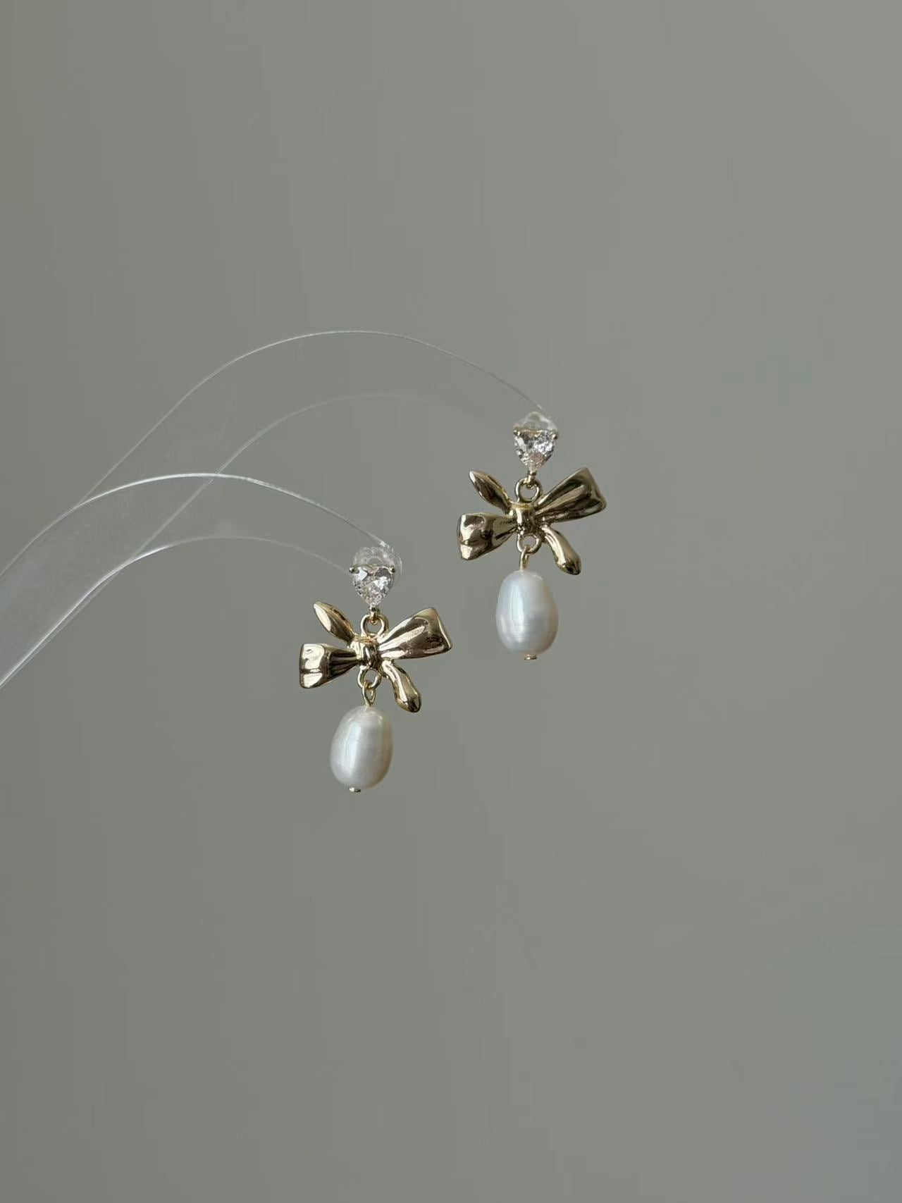 Heart Zirconia Bow Pearl Earrings Vintage Coquette Jewelry