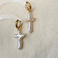 Unique Cross-Shaped Natural Baroque Pearl Earrings – Hand-woven Dangle Hoops