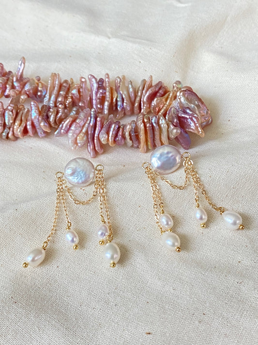 Handmade Vintage-Inspired Baroque Pearl Tassel Elegant  Earrings Dangle Studs Earring modern artistry earring Bridesmaid Gift for her
