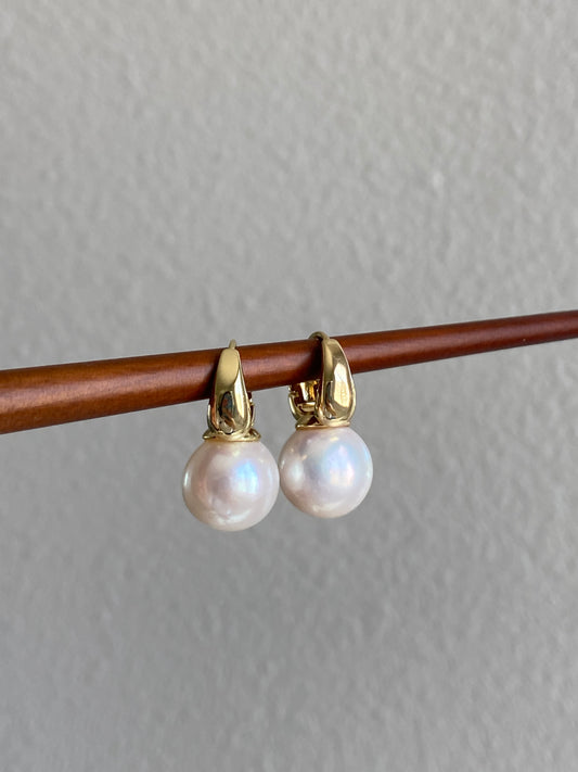 Huge jumbo Freshwater pearls Classic Elegant Gold Clip Huggies with Oversized Pearls Wedding Hoop earring  anniversary Gift for her