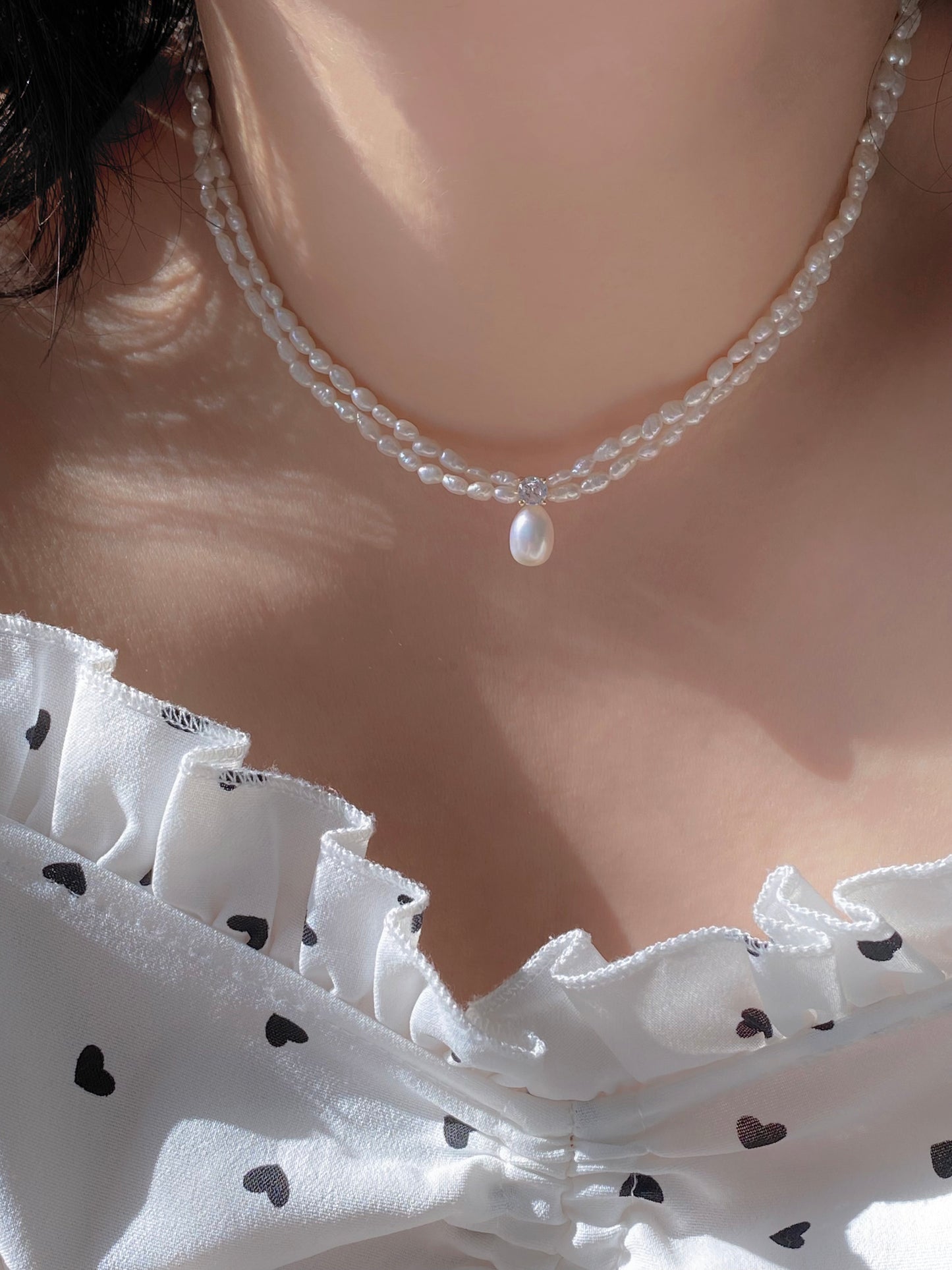 2-4MM Double Layer Pearl Necklace | Baroque Princess Style | Bridal Zircon Pendant | Elegant Wedding Gift for Her | 18K Gold Plated