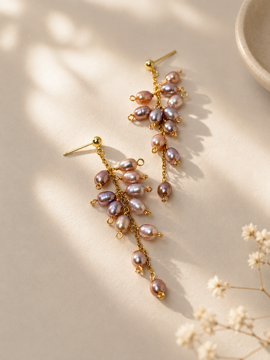 Wisteria & Lily of the Valley Freshwater Pearl Bouquet Earrings