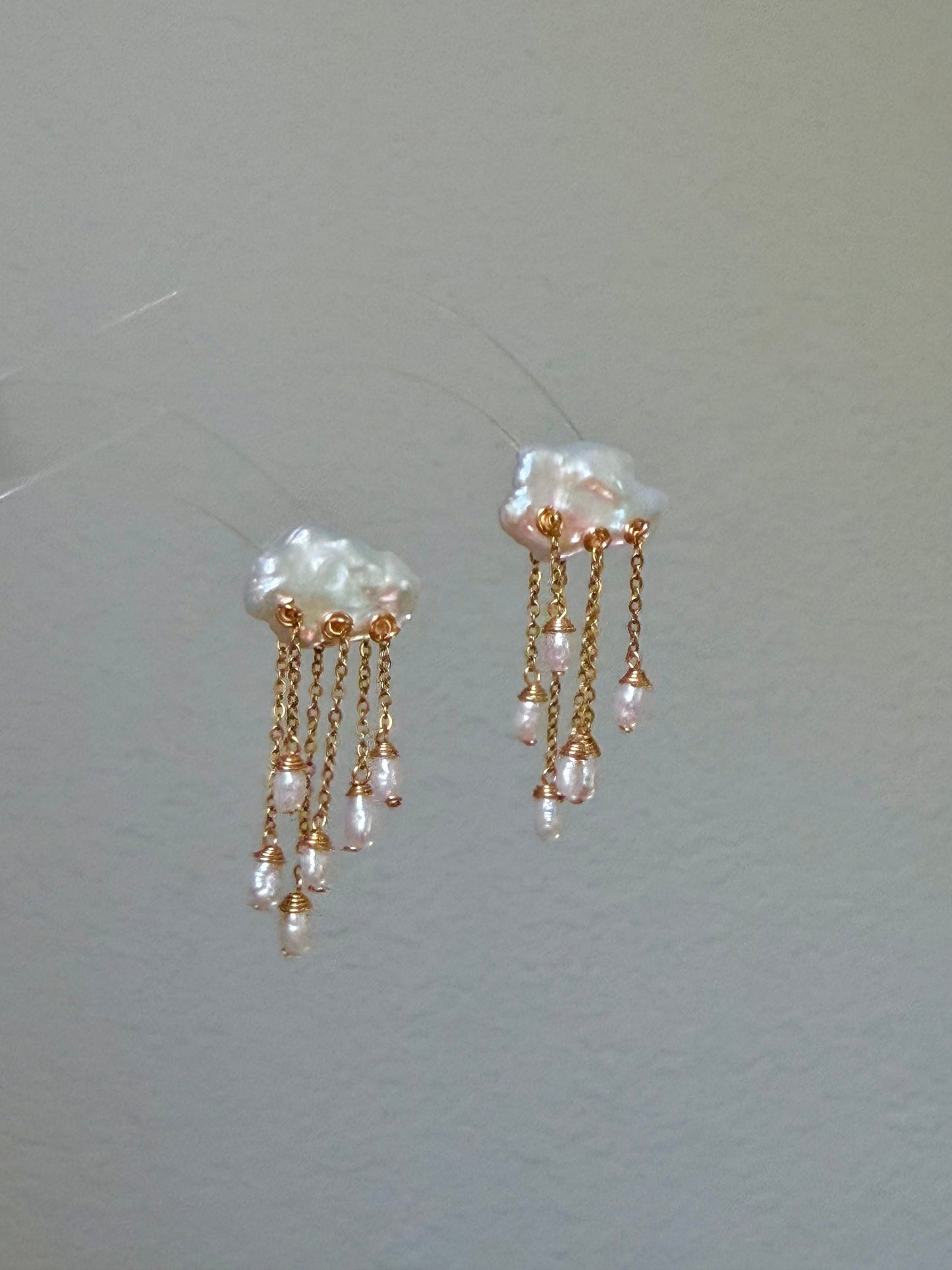 Thunderstorm Hand-Drilled Pearl Cloud Earrings | Hand-woven Raindrop Jewelry