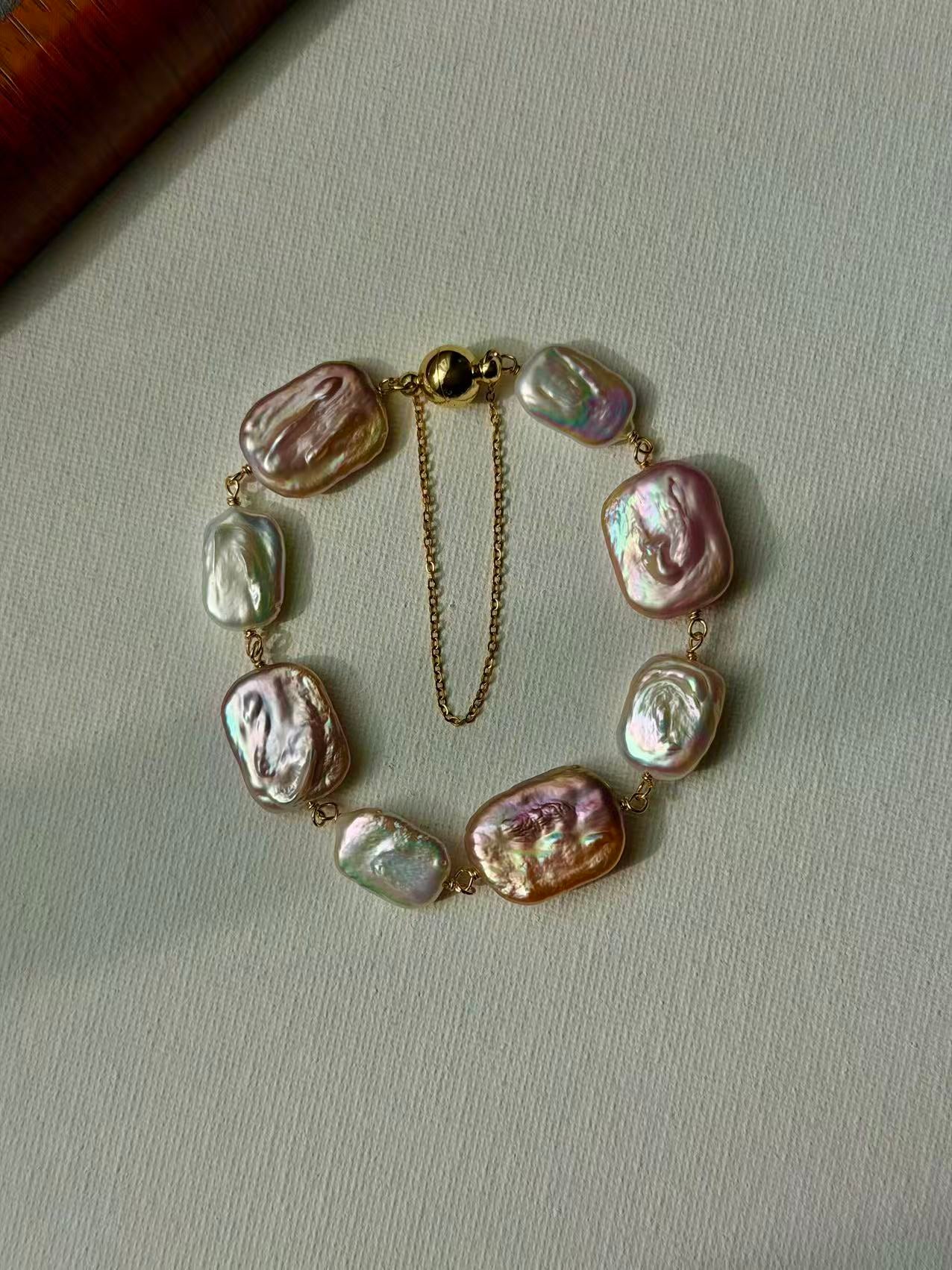 Baroque Pearl Bracelet Gold Magnetic Clasp Safety Chain Jewelry