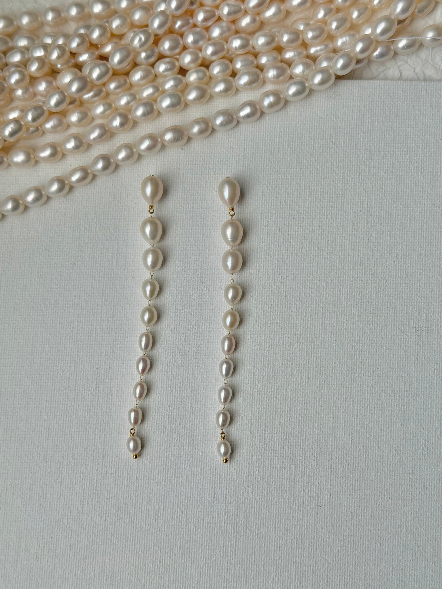 Graduated Pearl Line Earrings Long Minimalist Drop Jewelry