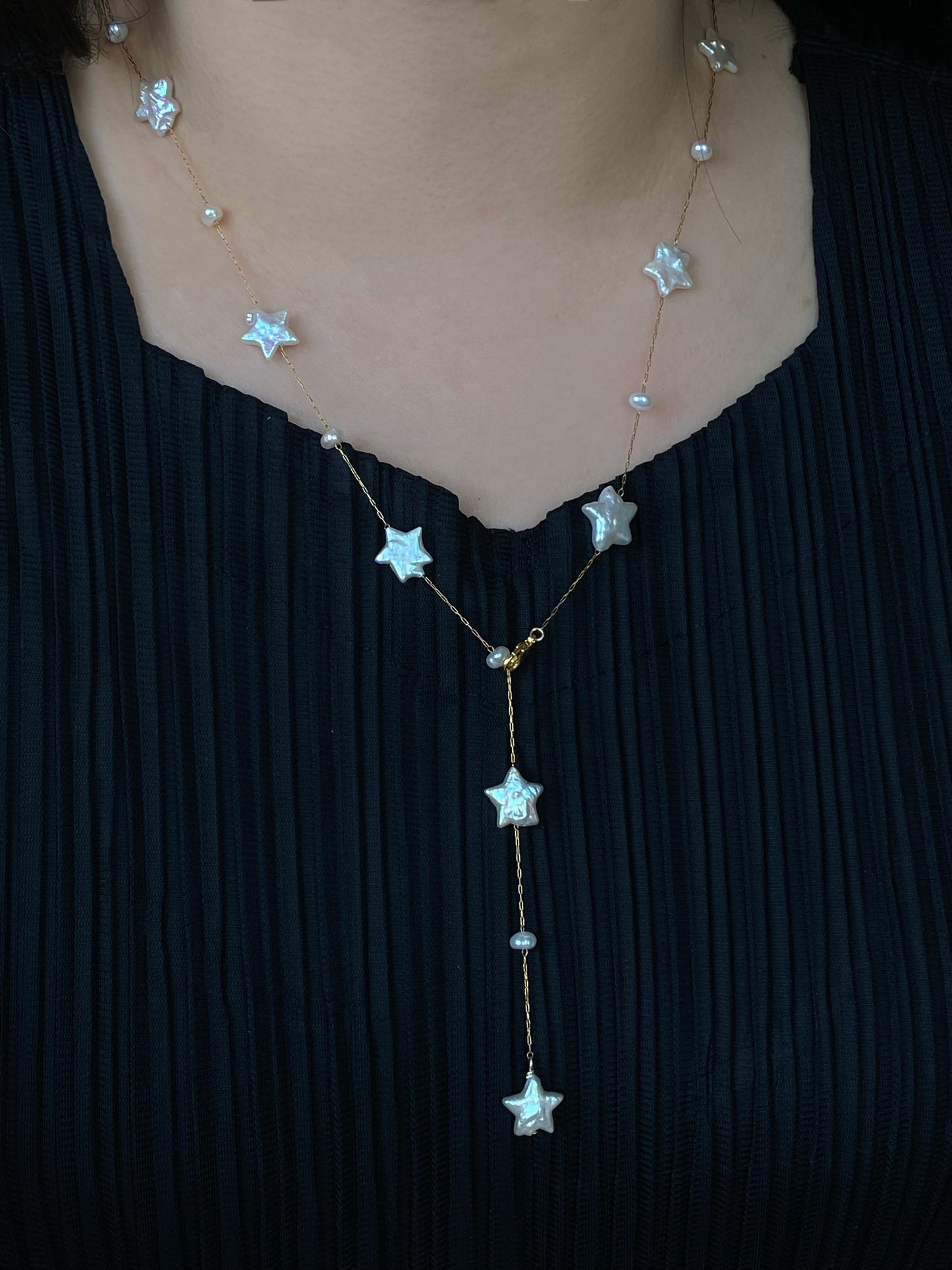 Celestial Baroque Pearl Star Necklace Adjustable Versatile Choker,Customizable Y Necklace, Elegant Handmade Jewelry, Minimalist Gift for Her