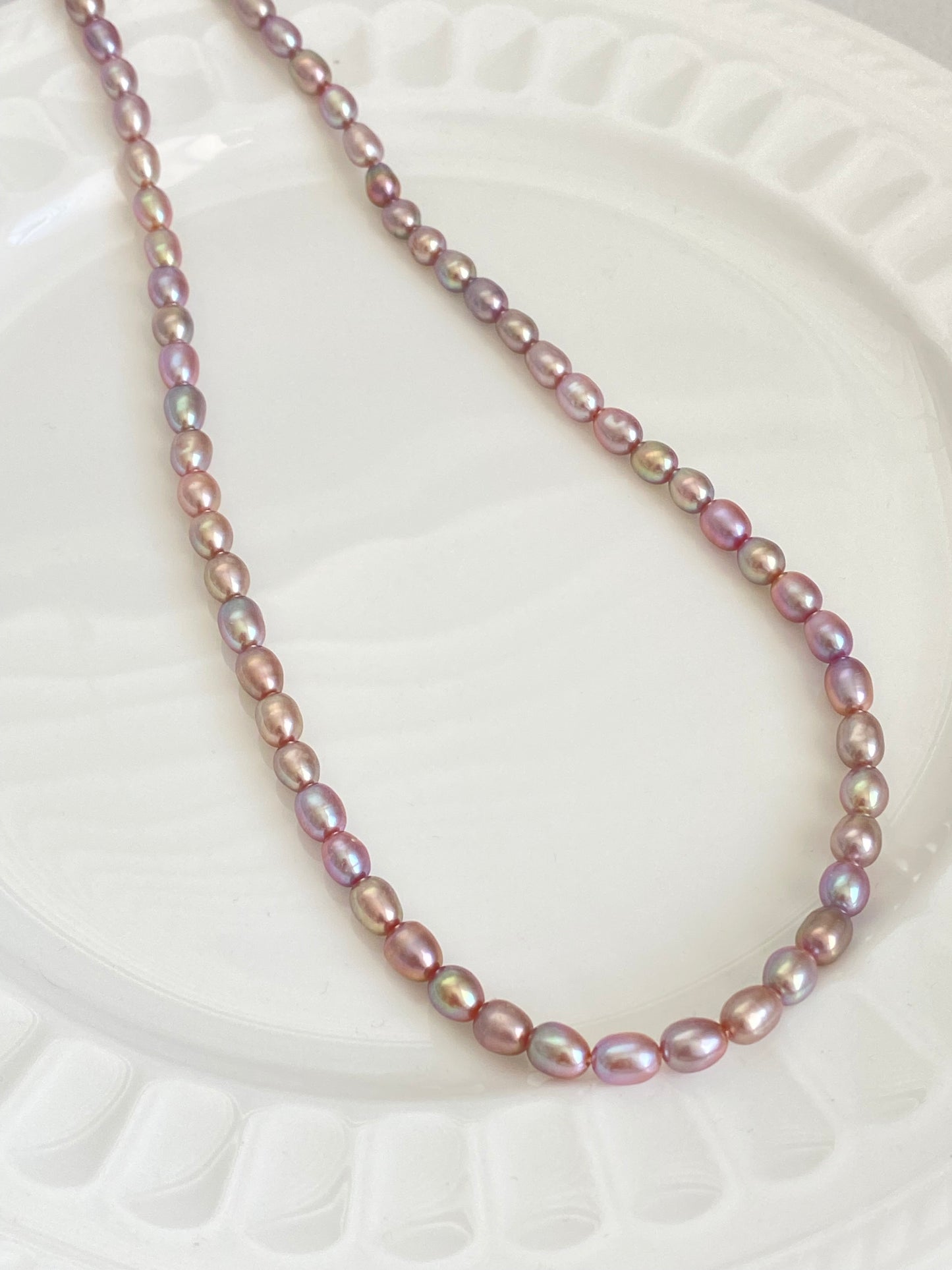 Purple Rice Pearl Wedding Necklace - High Luster Freshwater Pearls | Custom Bridal Jewelry - Jinger Crafting