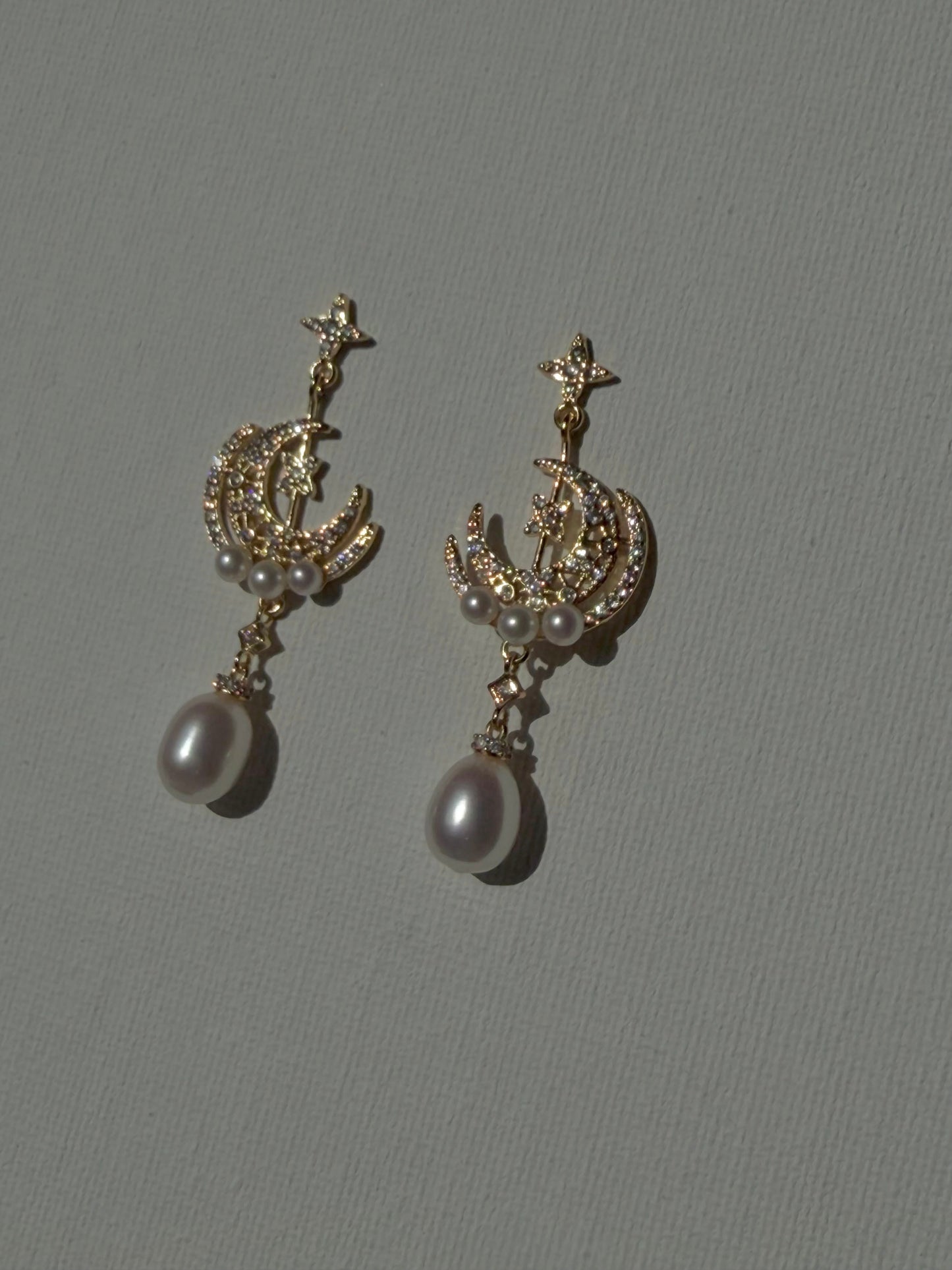Celestial Star and Moon Baroque Pearl Dangle Earrings | Bridal & Wedding Accessories