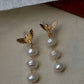 Triple Baroque Pearl Drop Earrings Gold Hummingbird Jewelry
