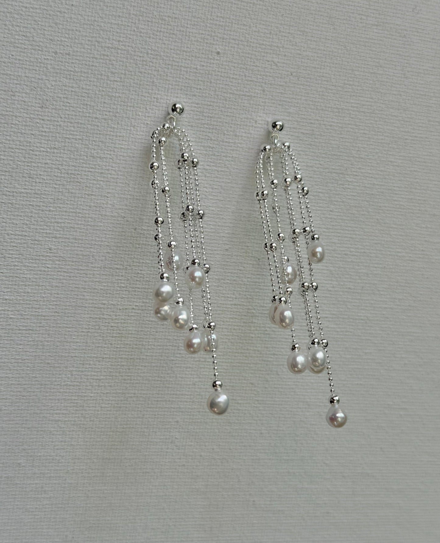 Pearl Waterfall Earrings Long Multi Strand Tassel Dangles