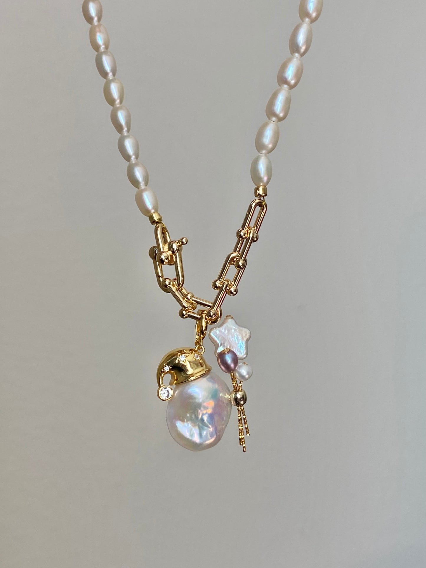 Balloon Pearl Necklace – Handmade Baroque Pearl Devil or Santa Statement Jewelry