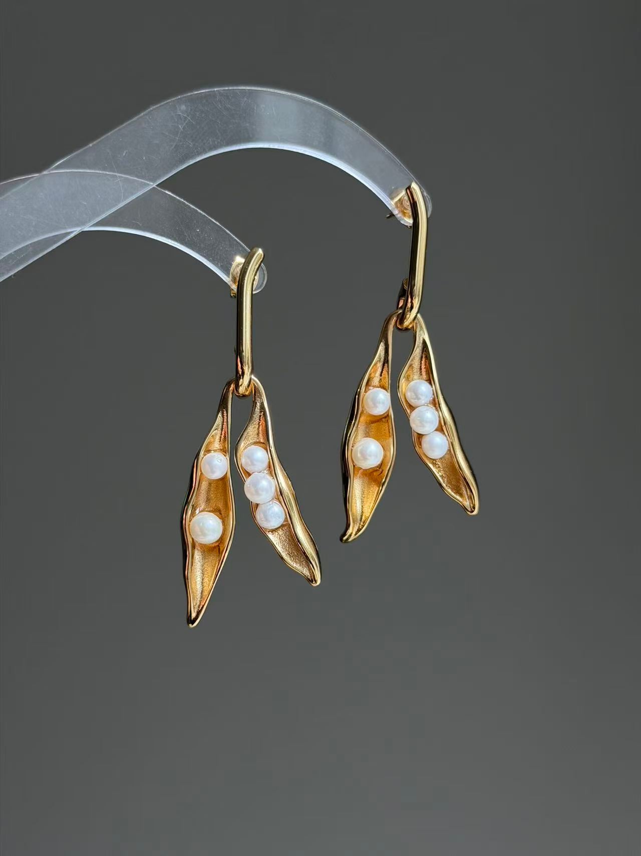 Botanical Pearl Pea Pod Earrings Garden Inspired Jewelry for Her