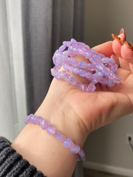 Raw Natural Lavender Milky Amethyst Gradient candy nuggest beads handmade dainty bracelet birthday gift for her