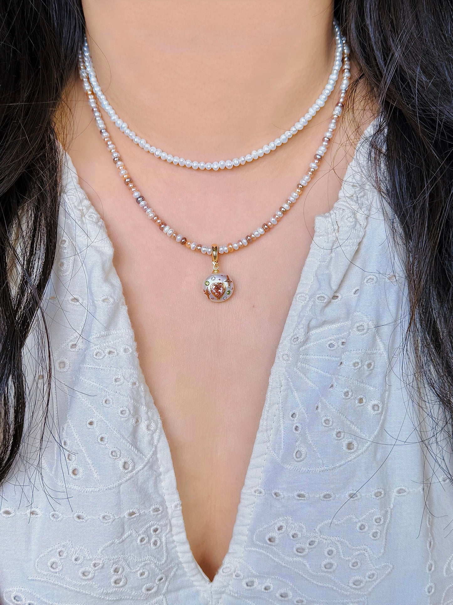Baroque Pearl Heart Pendant Necklace Fairycore Coquette Jewelry