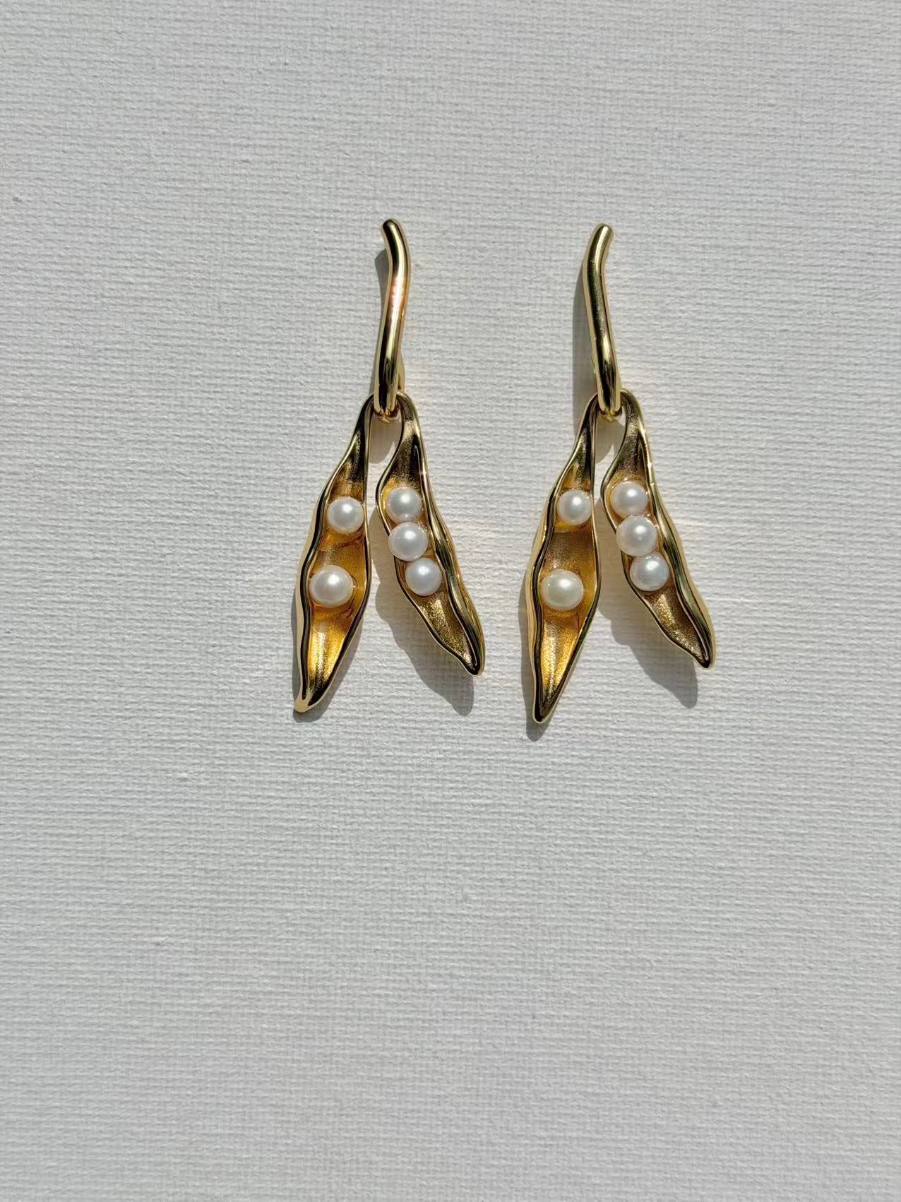 Botanical Pearl Pea Pod Earrings Garden Inspired Jewelry for Her