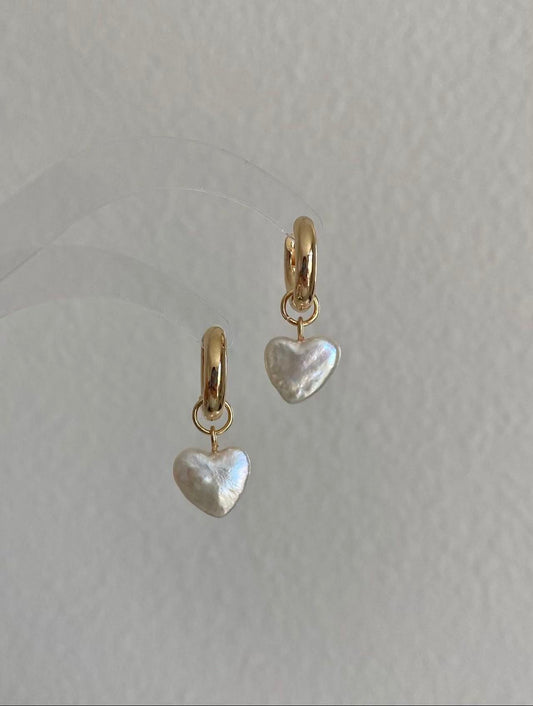Hand-crafted Natural Baroque Pearl Heart Dangle Hoops