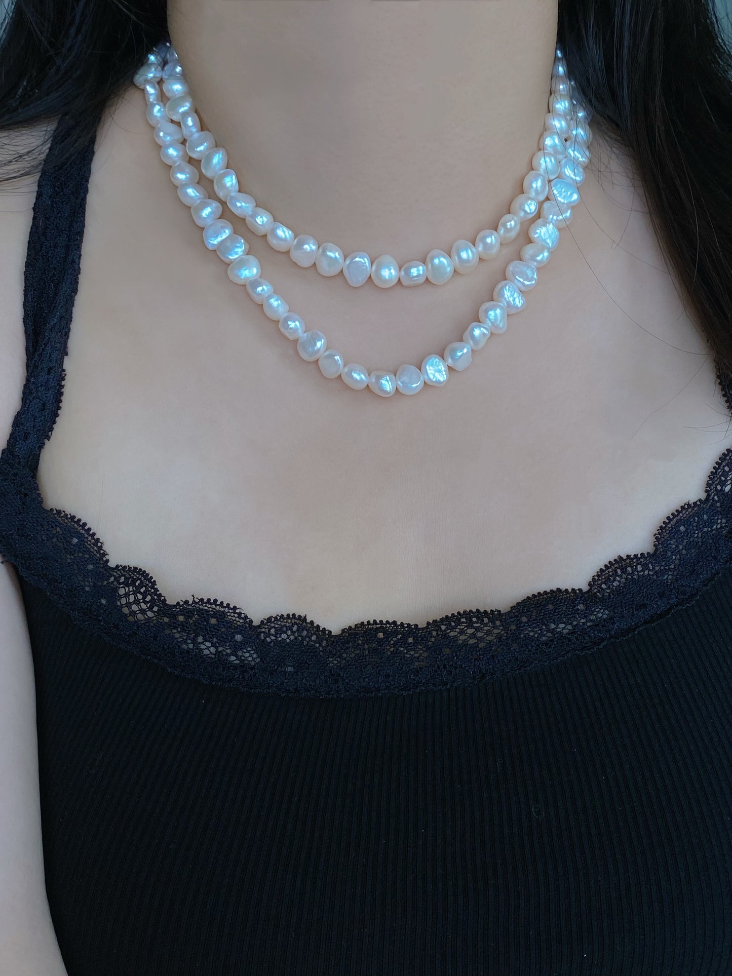 34" Long Baroque Pearl Necklace - Natural Freshwater Pearls | Tarnish-Free 18K Gold Plated Clasp -Jinger Crafting