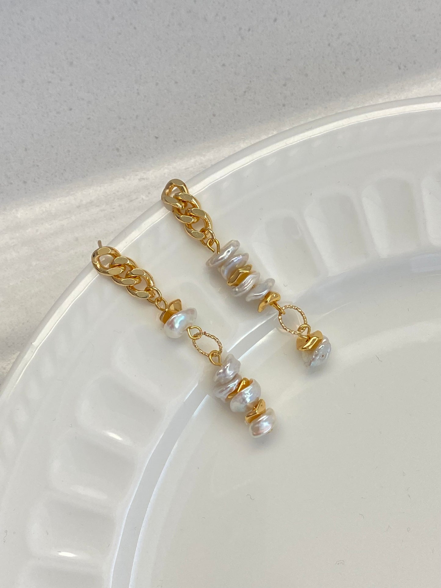 Petal Pearl Statement Earrings – Asymmetrical Baroque Design