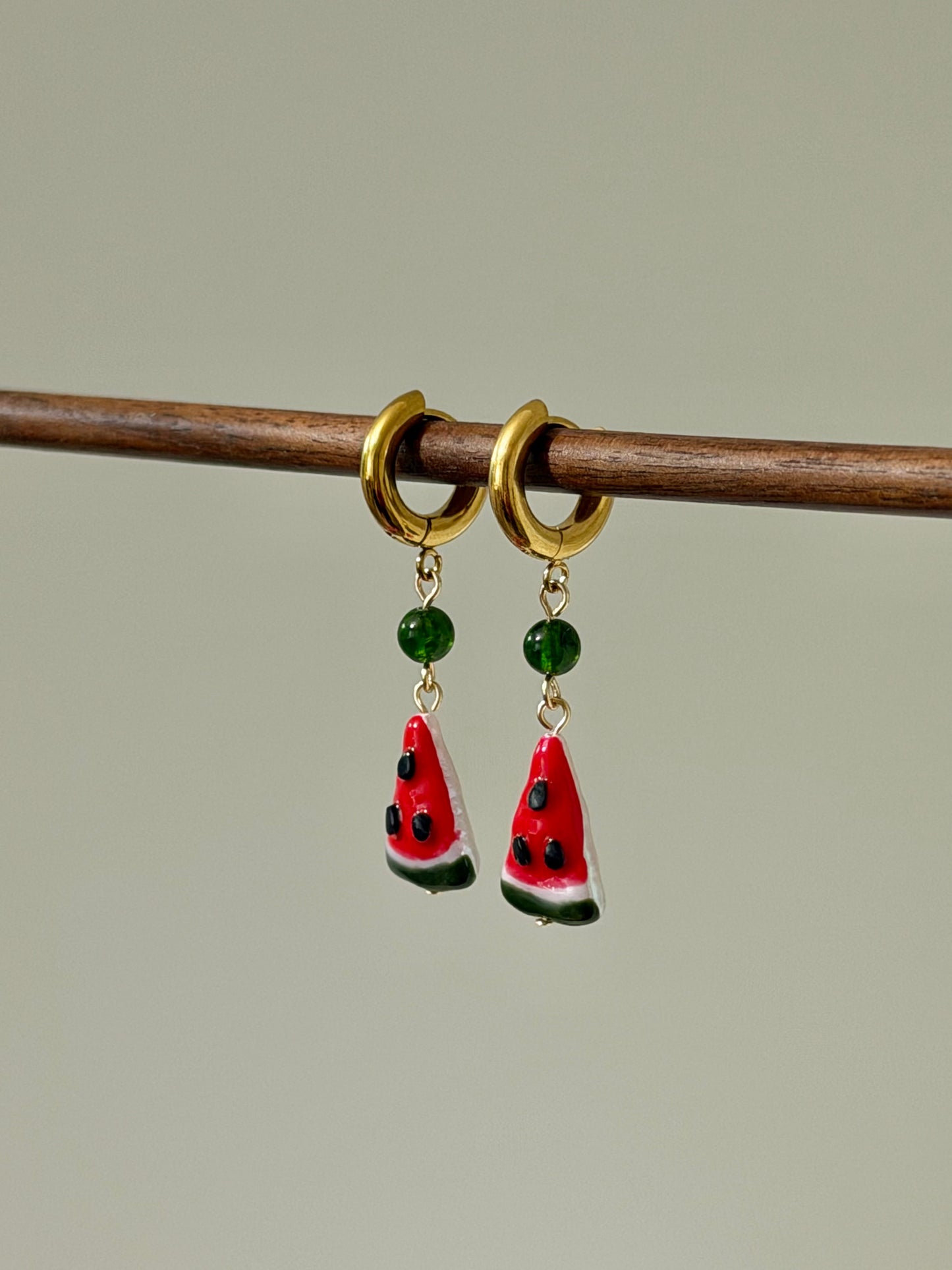 Baroque Pearl Watermelon Hoop Earrings Fruit Summer Jewelry